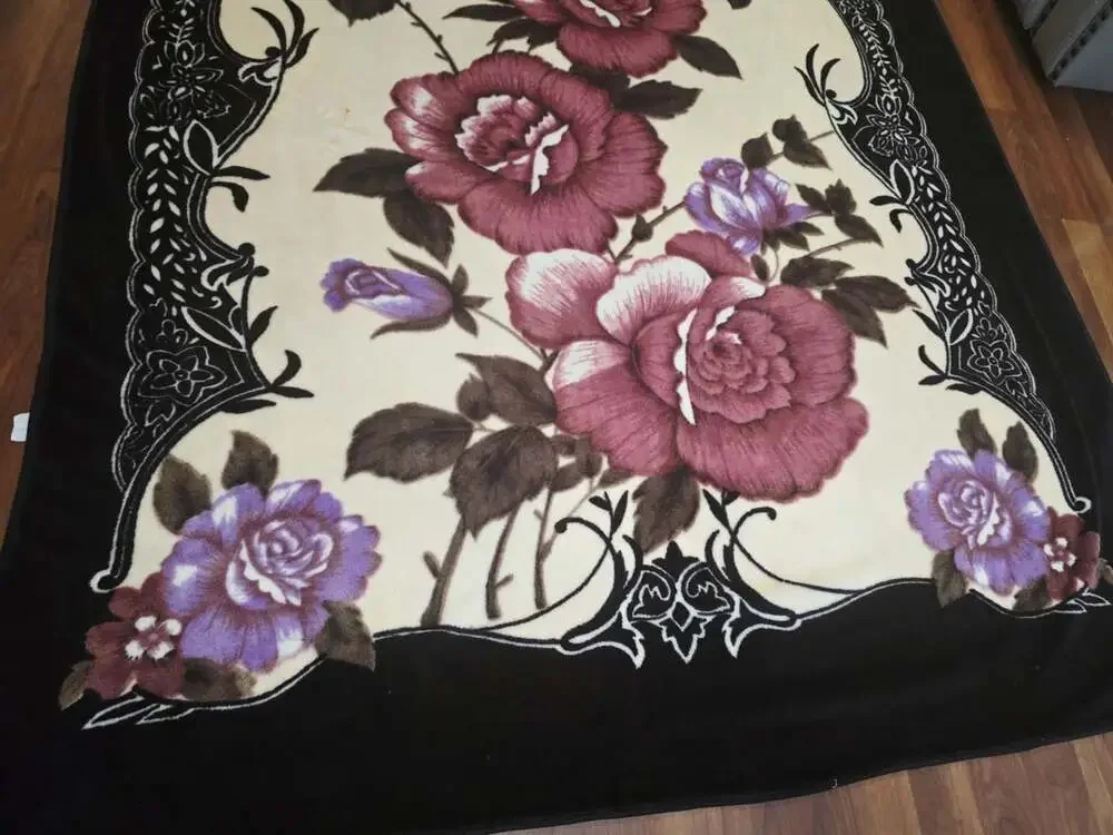 Floral Plush Velour Blanket Tapestry 92x76 Black Pink Rose Cottage Core King Que